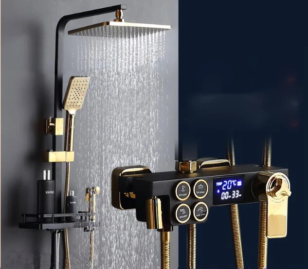 

Термостатический латунный душевой набор черного и золотого цвета в американском стиле, усилитель насадки с биде, смеситель для душа SF0262