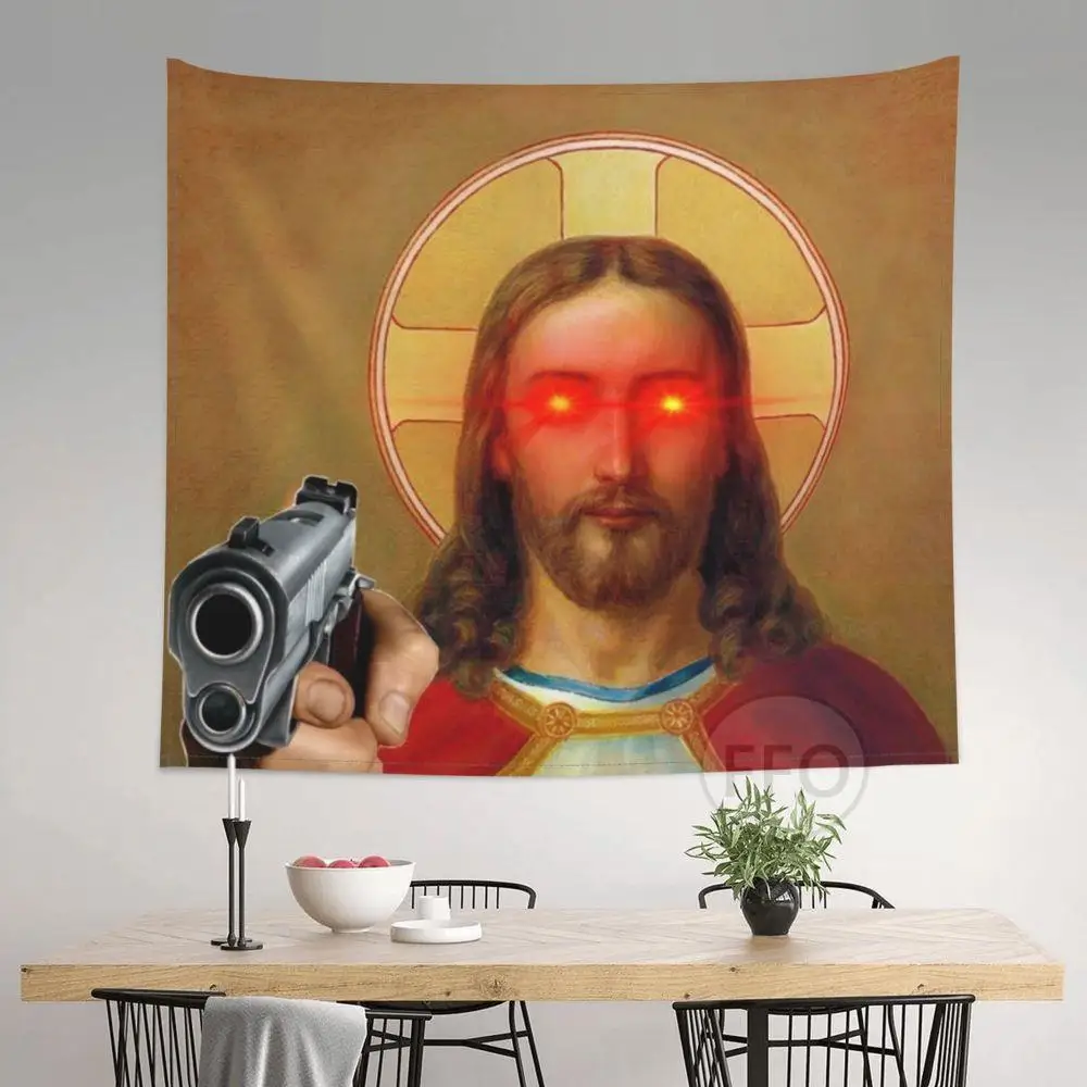 Гобелен с роботом будущего Иисуса Христа Настенный декор мем гобелен