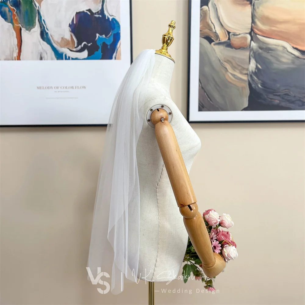 Недорогая белая/Слоновая свадебная фата VK SKAIKRU с гребнем однослойная длиной