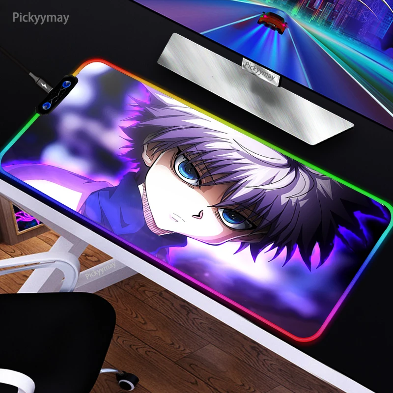 

Hunter X Hunter Large Mouse Pad RGB Anime Desk Mat Gaming Mouse Mats Mousepad Gamer XXL Keyboard Mause Pad LED Mousepad Backlit