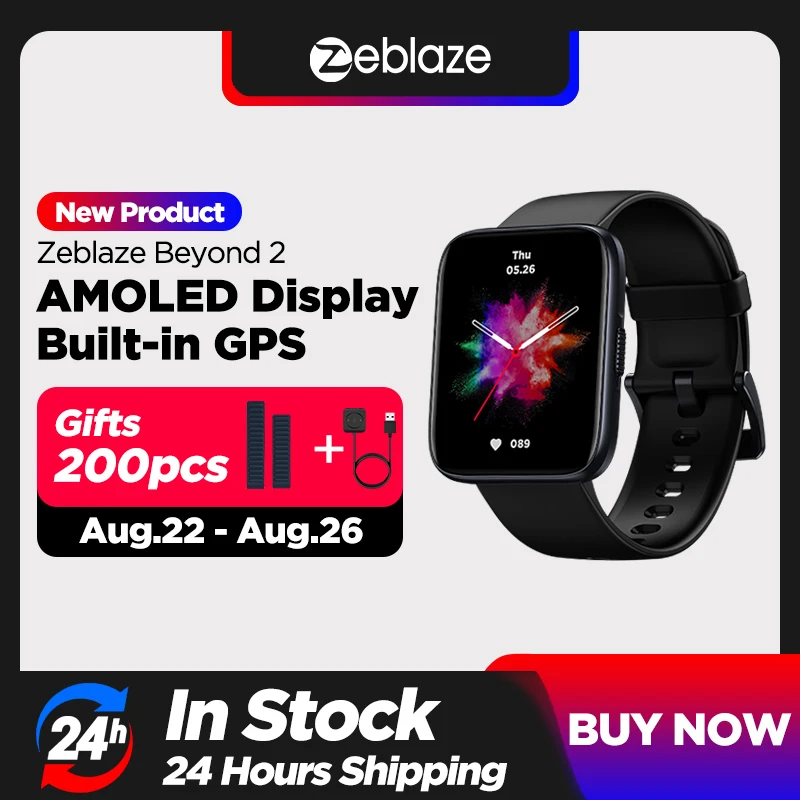 [In Stock] Zeblaze Beyond 2 GPS Smartwatch 1.78'' AMOLED Display Built-in GPS 24H Health Monitor 200+ Watch Face Smart Watch Men