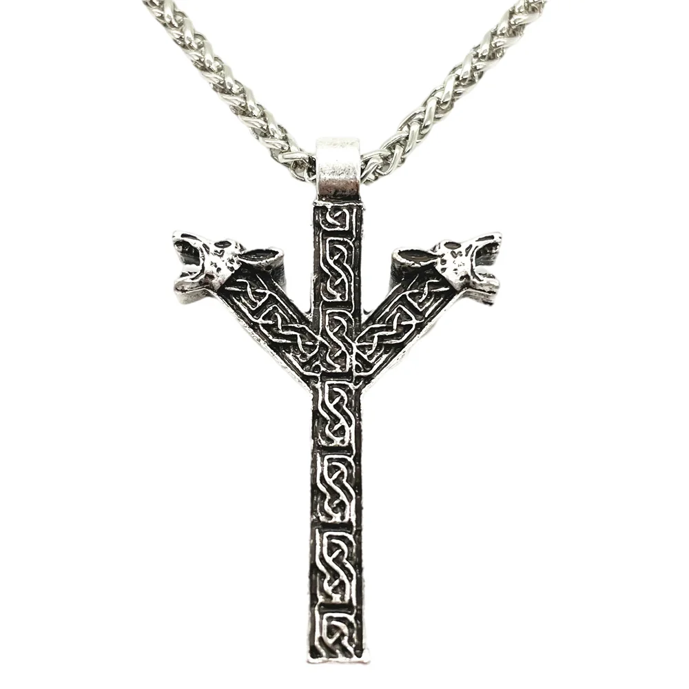 

Nostalgia Viking Rune Algiz Amulet Wolf Pendant Necklace With Knot Symbol Nordic Pagan Talisman Jewerly