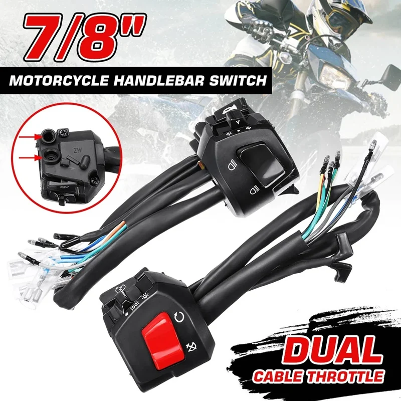 12V 22Mm 7/8 Inch Motorcycle Handlebar Controller Switch Fog Light Horn Electric Start Double Throttle