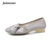 pointed toe embroidered women spring loafers ethnic style cotton fabric pumps for ladies low heel slip on dress shoes