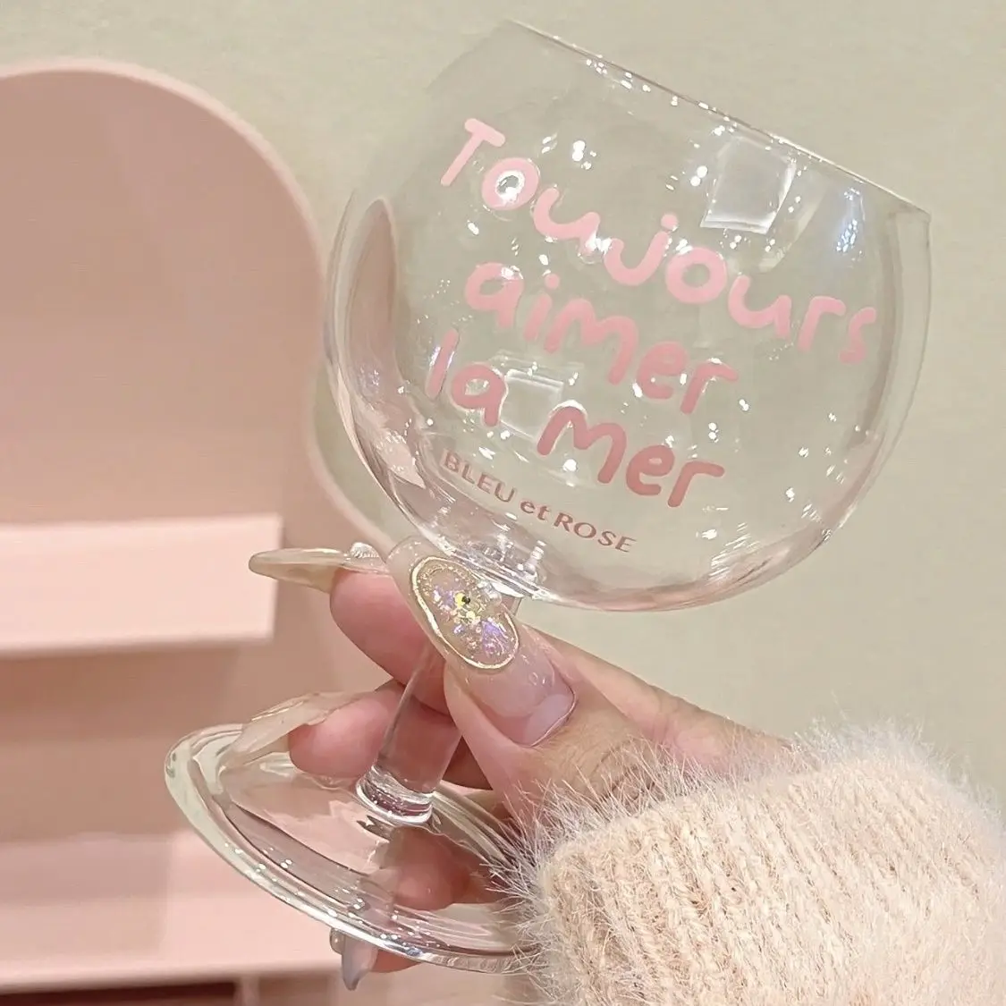 

Big Belly Cup High Sense French Red Wine Glass Ins Wind Cute Girl Powder Heat-resistant Coffee Cup Clear Glass Mug