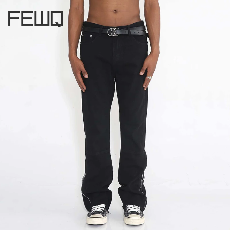 

FEWQ New Trouser Zipper Design Casual Korean Fashion Slim Fit Straight Burr Edge Denim Pants 2023 Solid Color Jeans 24X1473