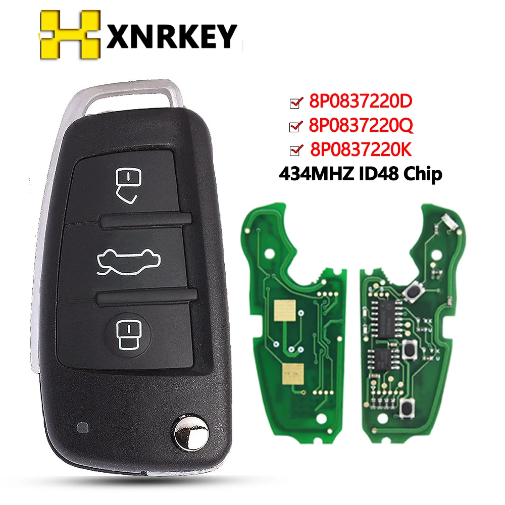 

XNRKEY Flip Remote Car Keys 434Mhz ID48 Chip For Audi A3 A4 B8 A2 A6 A5 S3 S4 TT 2005-2013 Cabrio Quattro Avant 8P0837220D Q K