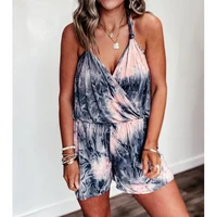 summer new womens loose printed v neck suspenders fashion casual jumpsuit women pants