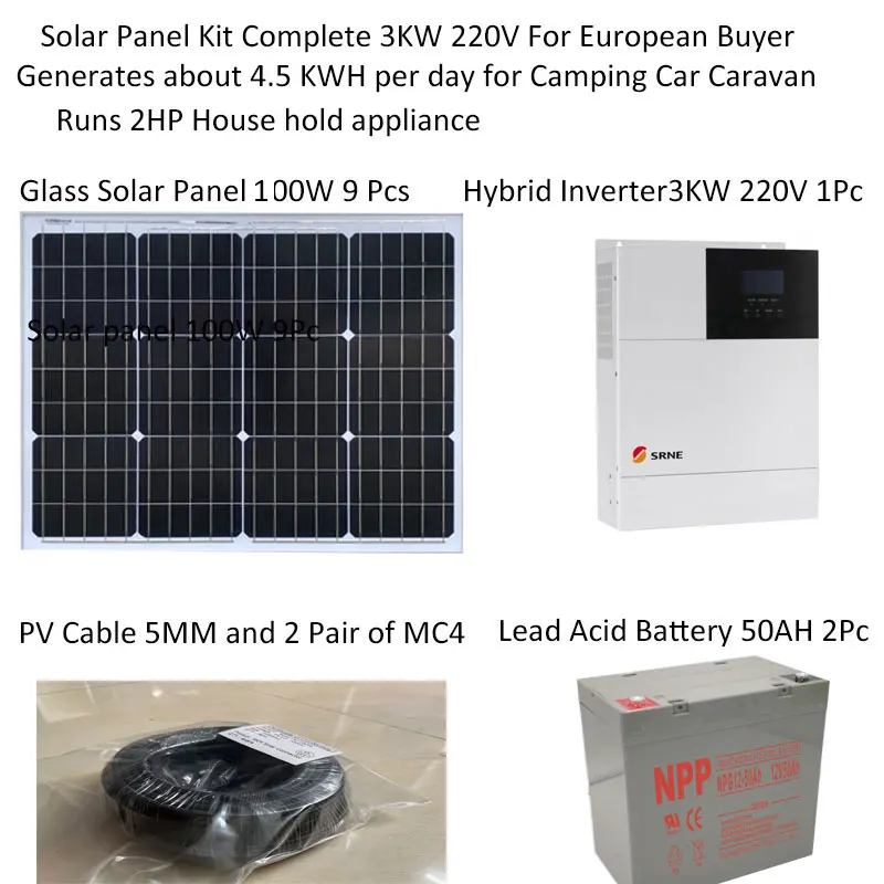 Solar Panel Kit Complete 3000W 220V 110V Battery Charger PV Module 1000W Hybrid Inverter Off Grid System Camping Car Caravan RV
