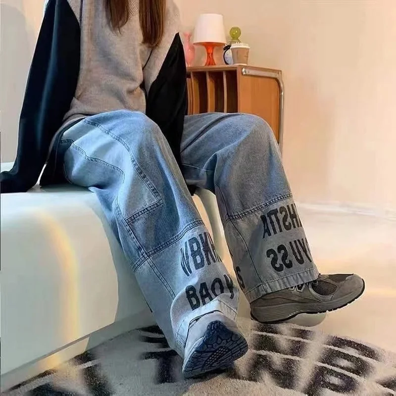 YIHANKE Black Jeans Men Men's Loose Straight Tube Thin Fashion Brand Couples with The Same Pants Wide Leg Pants Super Wide Jeans