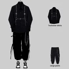 Мужской комплект одежды в стиле эмо Techwear, черные брюки-карго, костюмы с альтернативной рубашкой, рубашка с длинным рукавом, Корейская уличная одежда в стиле хип-хоп, одежда в стиле Харадзюку