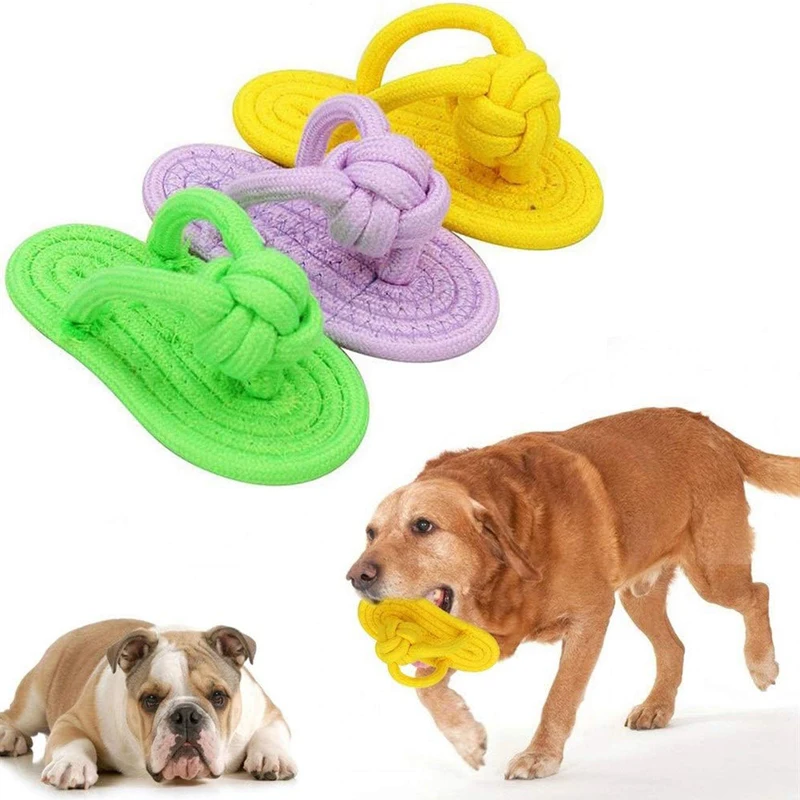 

Pet Dog Chew Toy Slipper Shoe Flip Flops Shape Great for Teething Puppies Molar Teeth Cleaning Toy Cotton Rope Chew Activity Toy