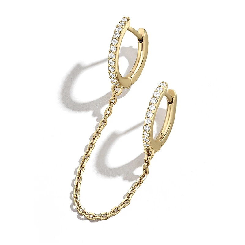 

Two Ear Hole Piercing Hoop Earrings Chain Tassel Golden/White Crystal Simple Bohemia Earring Jewelry For Lady Girls