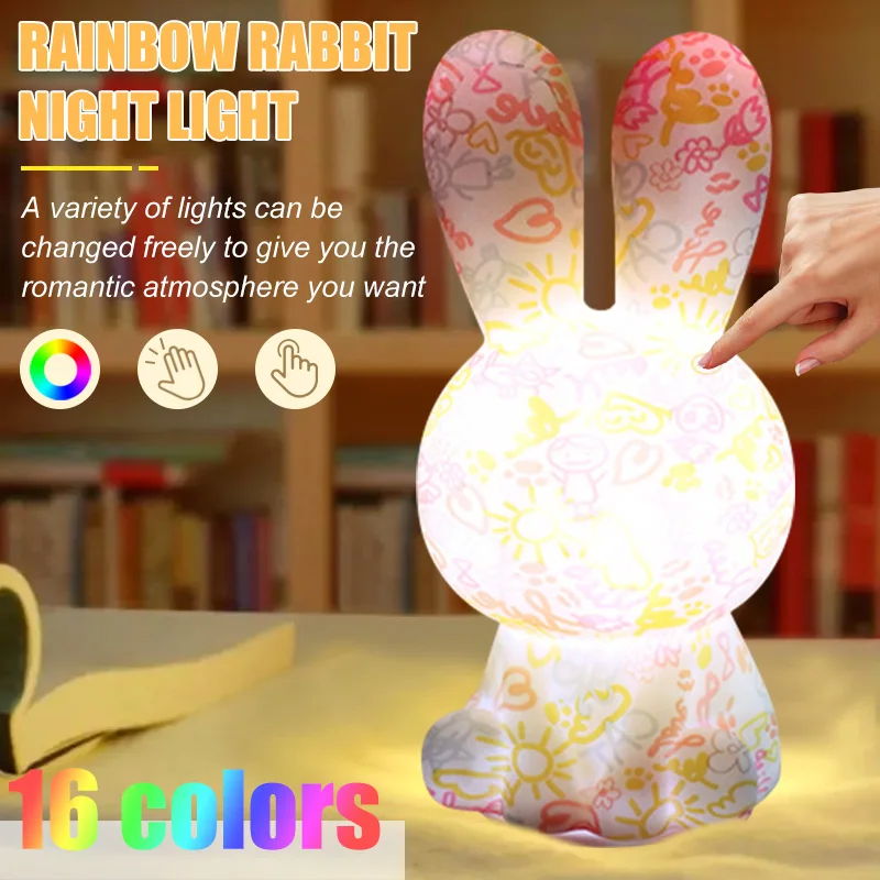 

Красочный Рисунок зайчика, ночник, милая жидкая лампа в виде кролика, прикроватная лампа для детей, домашний декор, подарок для детей