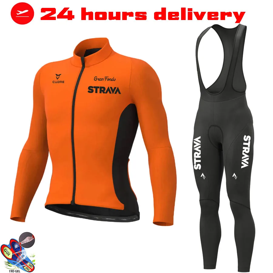 

STRAVA Team Cycling Jersey Man Long Sleeve Bike MTB Jersey Bib Pants Suit Quick Dry Breathable Racing Bicycle Clothing Autumn
