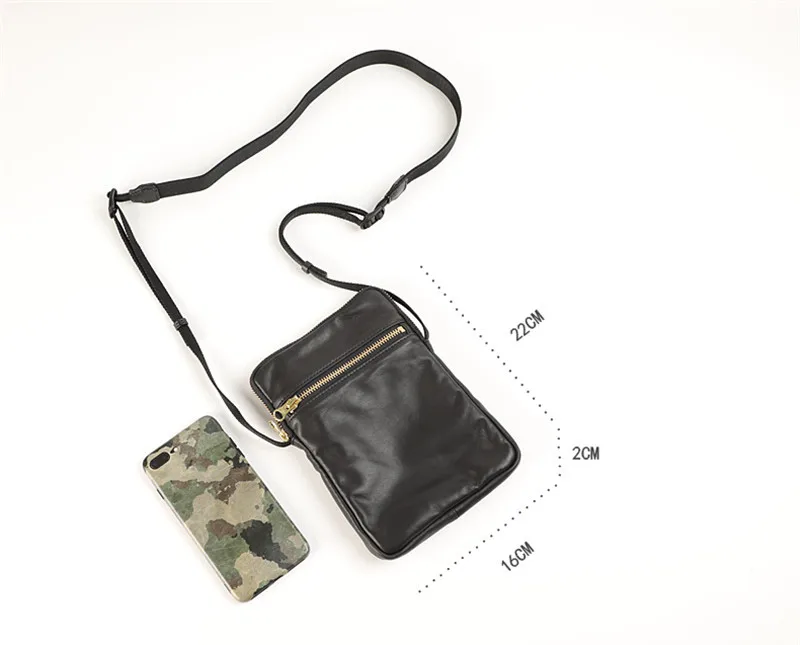 Casual outdoor daily genuine leather men's small shoulder phone bag simple luxury high quality cowhide black mini crossbody bag