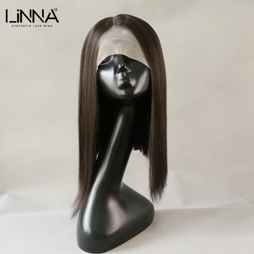 

LINNA Silky Straight Synthetic Lace Wig For Women Medium Length Soft Natural Black Wig High Temperature Fiber Cosplay Wigs