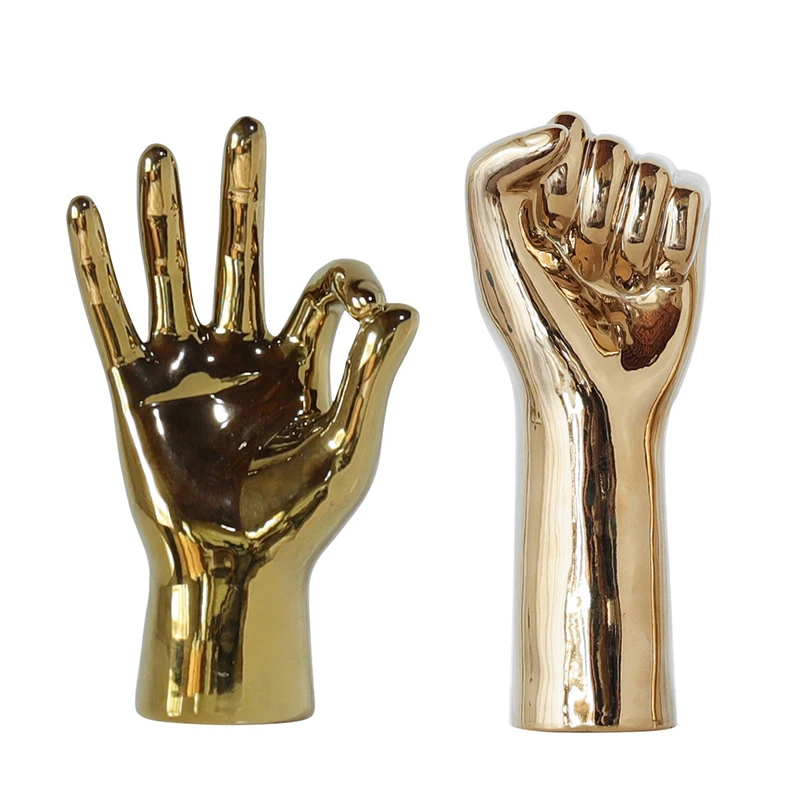 

Статуэтка глазурованная керамическая с золотым жестом, Современное украшение для дома и офиса, Настольная статуэтка, интерьерный декор, пр...