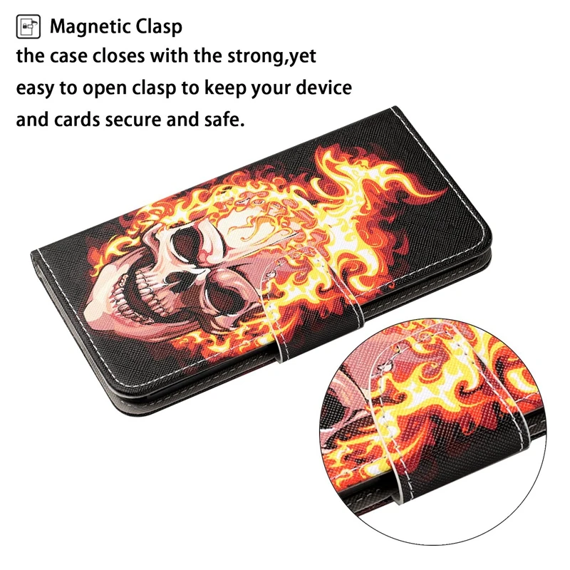Fire Skull Cool Art Printed Wallet Case for Redmi Note 11 11Pro 10 9 8 7 10C 10A 9C 9A 8A Cartoon PU Leather Flip Cover on - Огненный Череп Крутой Искусство Надписи Кошелек Чехол для Redmi Note 11 11Pro 10 9 8 7 10C 10A 9C 9A 8A Карточка ПУ-кожа Переверну
