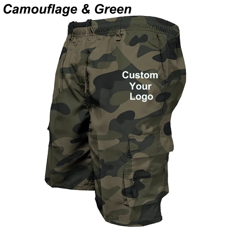 Custom Your Logo Casual Shorts for Men Fashion Loose Pure Color Beach Sports Short Pants Training Drawstring Pocket Cargo Shorts