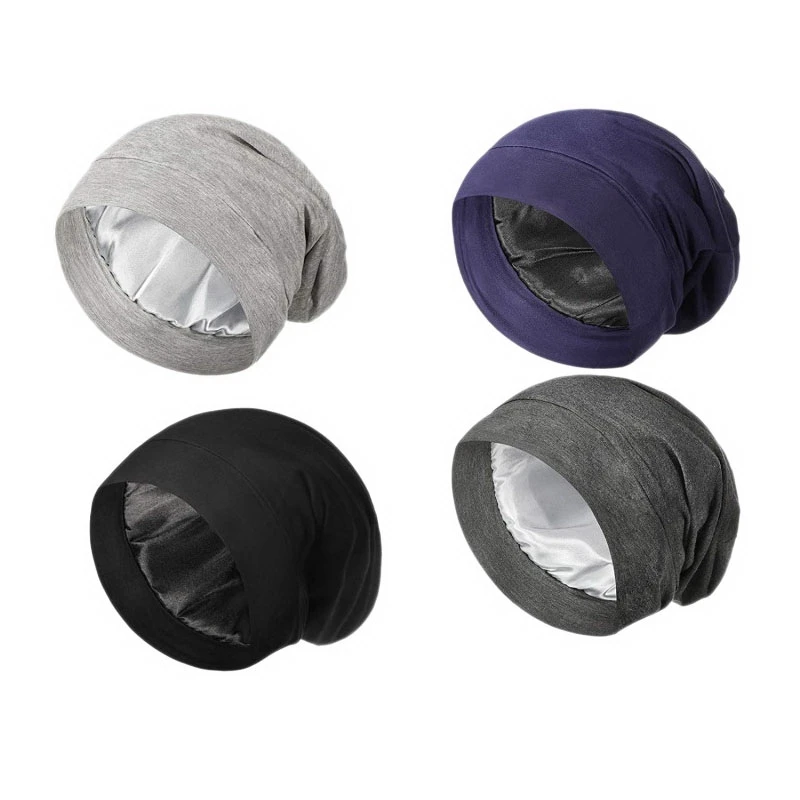 

4 Pieces Satin Lined Hair Cover Sleep Cap, No Fading Slouchy Night Sleeping Beanie Sleeping Cap For Frizzy Curly Hair