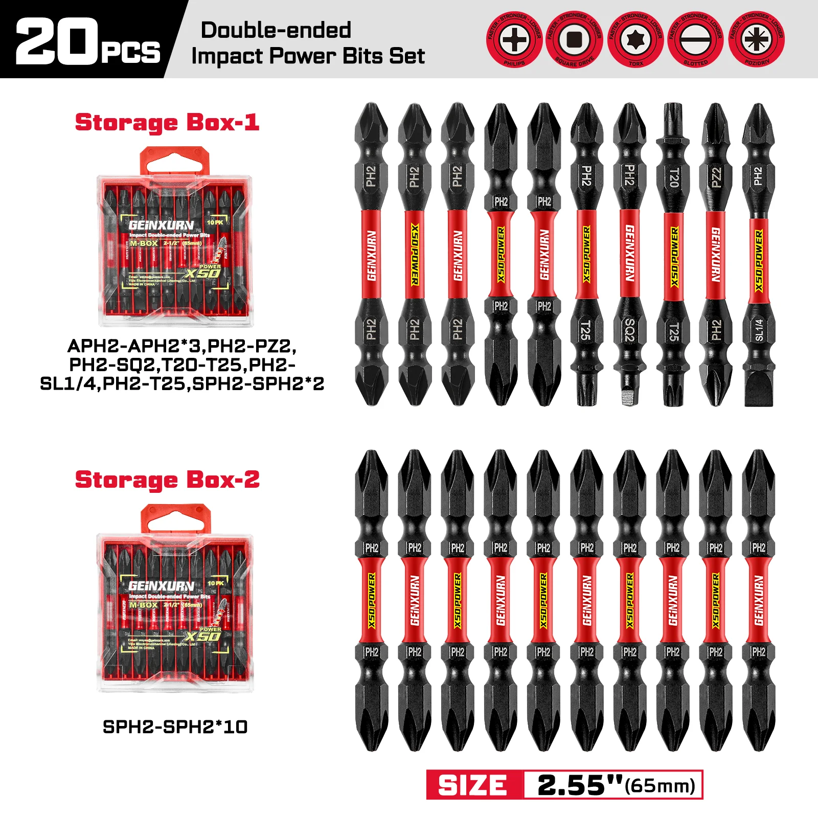 

Набор двусторонних отверток Geinxurn Impact 2,56", стальной сплав