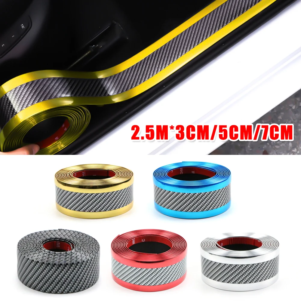 

2.5M/Roll Car Sticker Door Sill Protector Anti-Scratch 3/5/7cm Carbon Fiber Door Threshold Bumper Protector Door Edge Guard Film