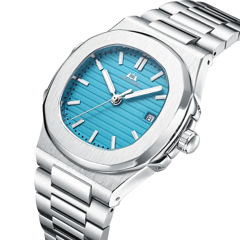 

Men Automatic Self Wind Mechanical Luminous Stainless Steel Blue Grey Coffe Black White Dial Simple Business Watch