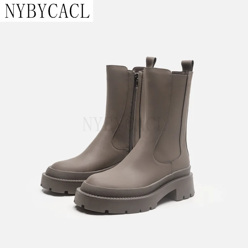 New Design Platform Women Ankle Boots Round Toe Thick Bottom Winter Black Outdoor Shoes Fashion Ladies Motorcycle Boots 2022