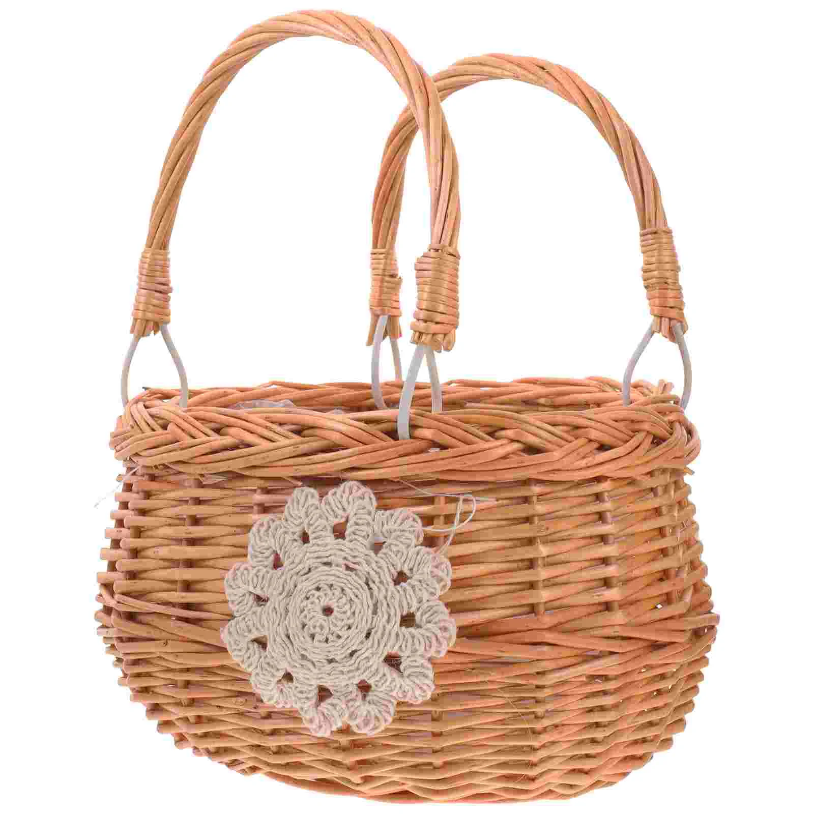 

Basket Picnic Woven Wicker Rattan Flower Baskets Storage Handle Easter Eggs Hamper Candy Vegetable Fruit Market Mini Gift