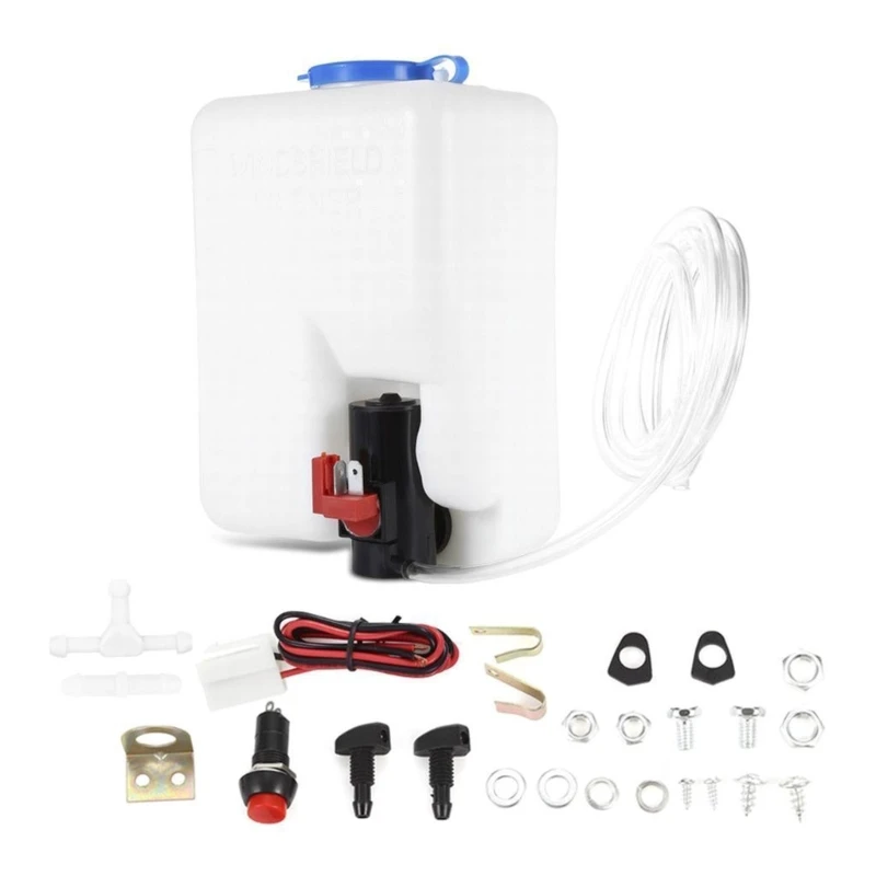

Universal Car Windshield Washer Bottle Kit 12V 1.5L Windshield with Jets Wiring Water Pump Hose Car Accessory