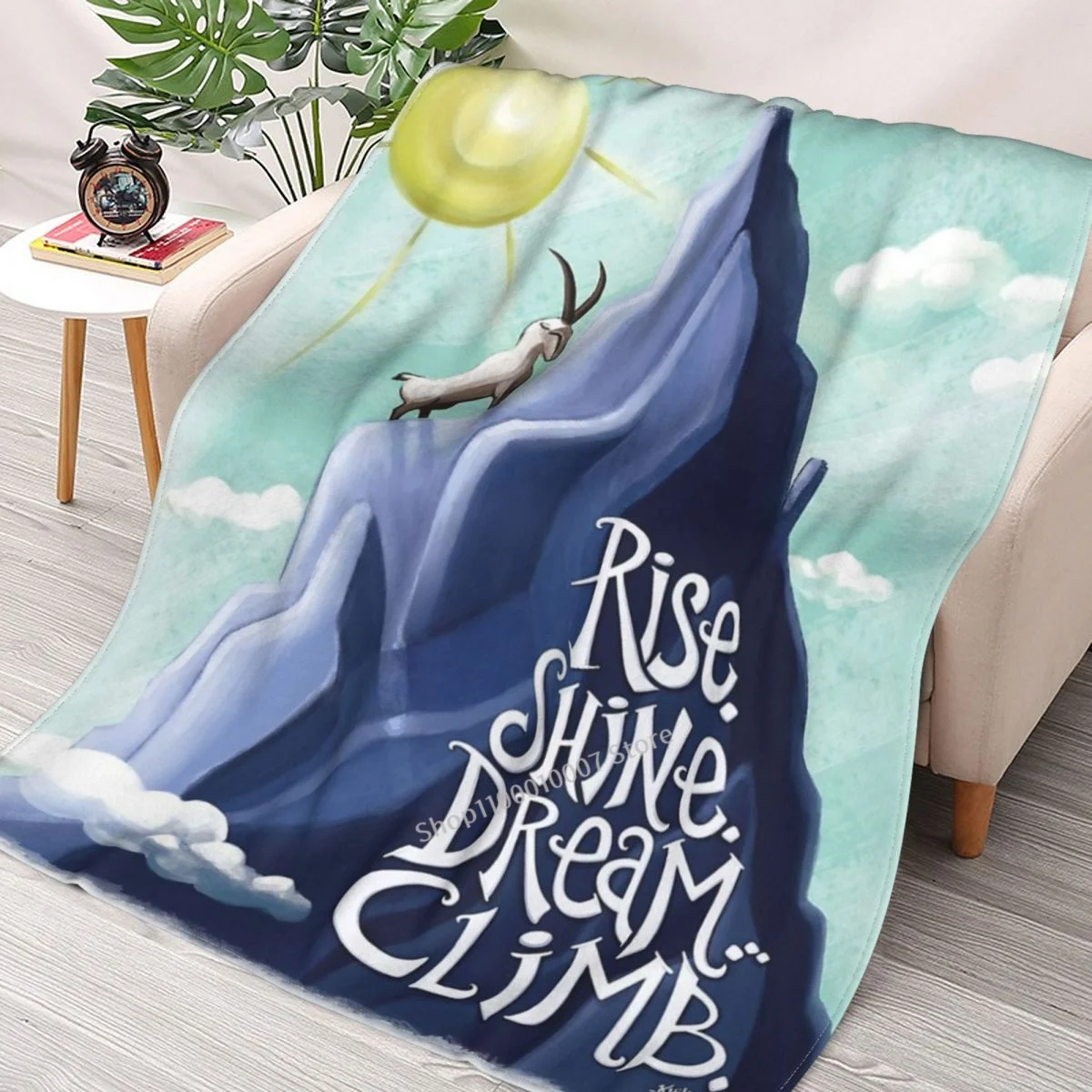 

Mountain Goat Typography Rise, Shine, Dream, Climb Throw Blanket bedroom decorative blanket children adult Christmas gift