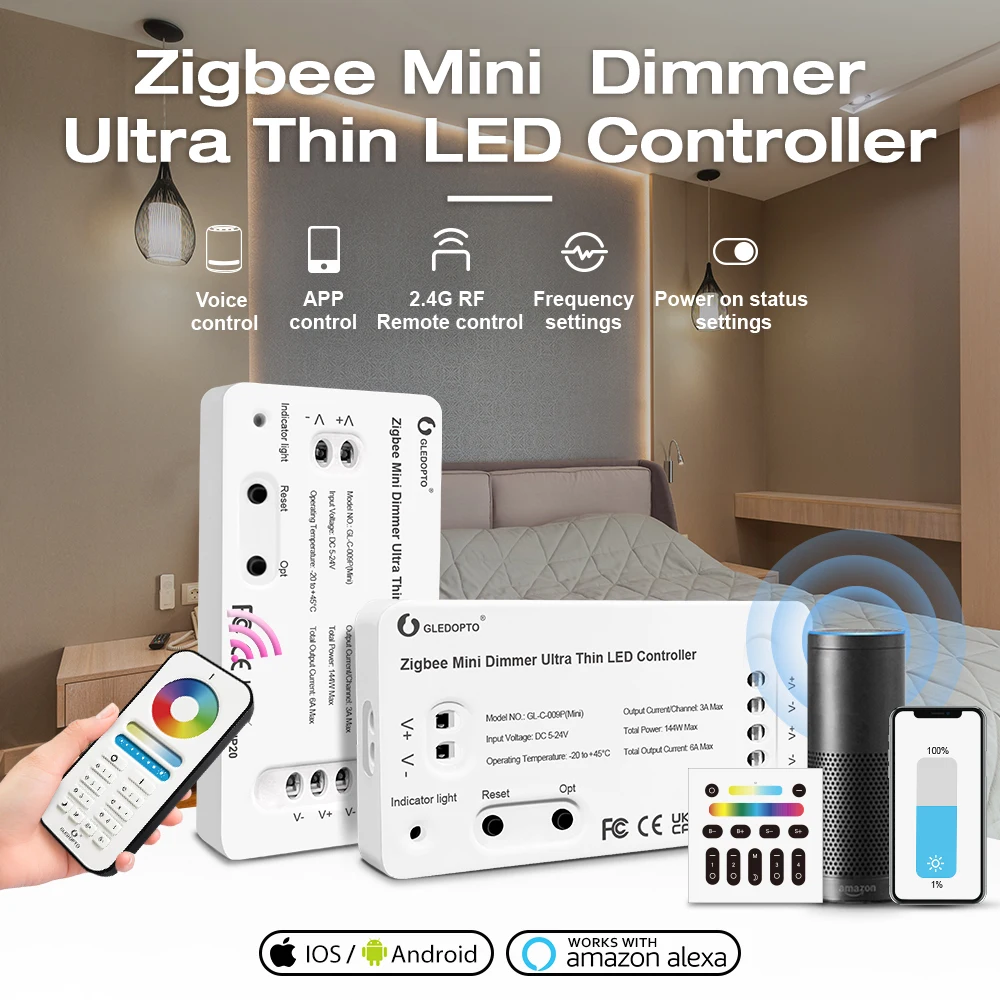

Gledopto Smart Zigbee3.0 Ultra Thin Mini Dimmer LED Light Strip Controller Color White Light Dim Bright Alexa Voice APP Control