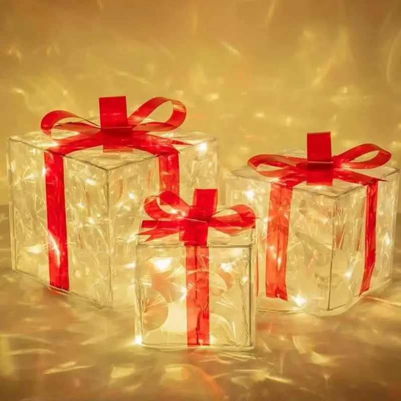 

Christmas Glowing Decoration Gift Box Ornament With Bow Christmas Lighting Box Outdoor Lighting Christmas Party Desktop Ornament
