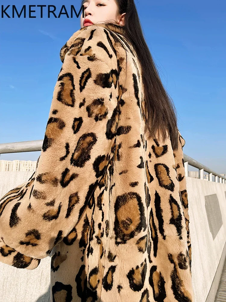 Женская шуба из натурального меха кролика Рекс длинная Меховая куртка с