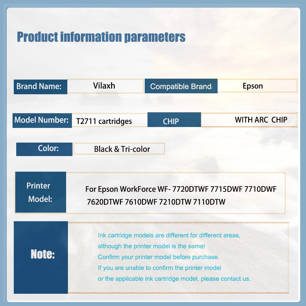 Многоразовый чернильный картридж vilaxh 27xl 27 T2711 для Epson Worker WF- 7720DTWF 7715DWF 7710DWF 7620DTWF 7610DWF