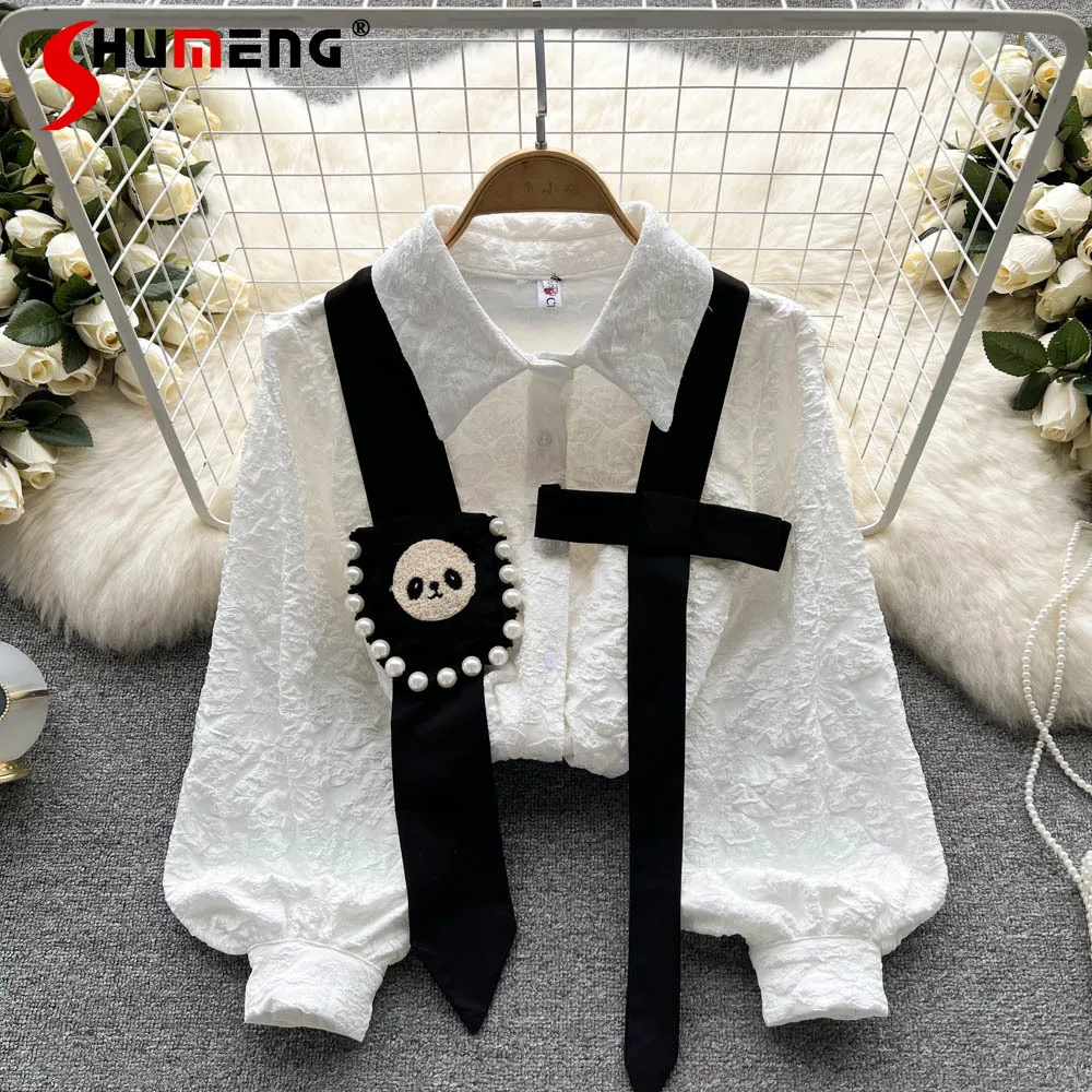 

Woman Clothing Dropshipping Long Puff Sleeve Shirt Women's Spring Ribbon Polo Collar White Blusones Mujer De Moda 2022 Verano