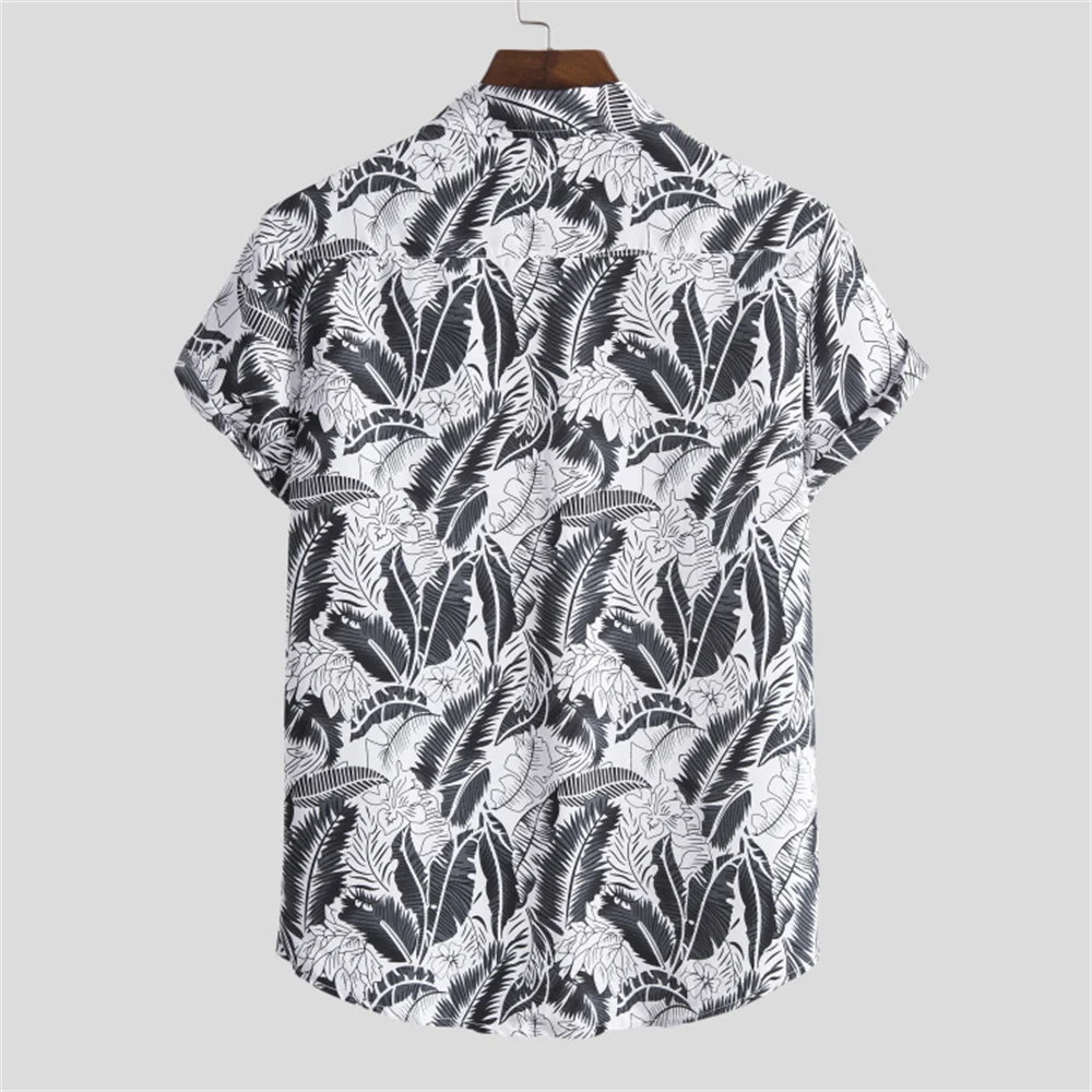 Summer Hawaiian Shirts Tropical Floral Men Tops Casual Short Sleeve Cotton Button Chemise Loose Vacation Beach Blouse