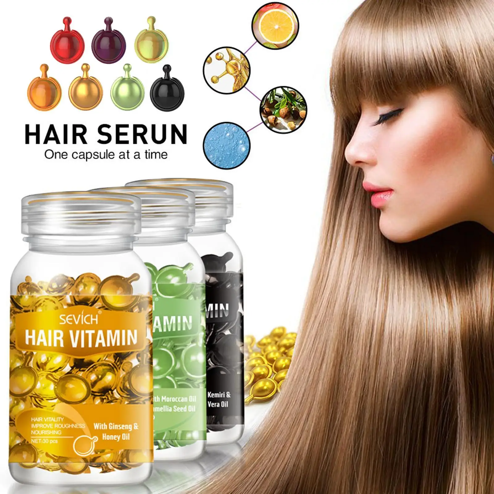 

1 Bottle Sevich Hair Vitamin Keratin Complex Oil Capsule Hair Serum Moroccan Treatment Oil Dry Hair Nourishing Scalp Treatment