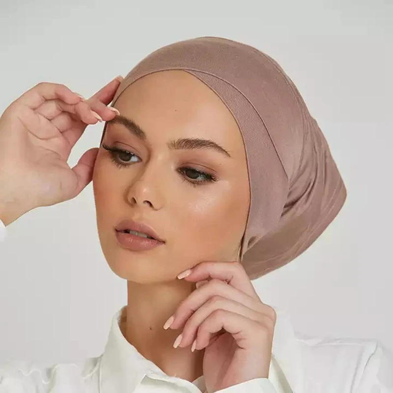 Muslim Hijab Cap Adjustable with Button Turban Islamic Underscarf Full Cover Bonnet Full Neck Coverage for Lady Muslim Fashion