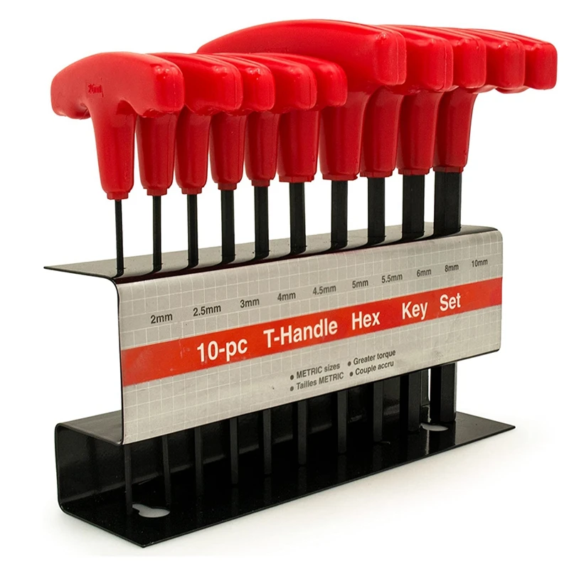 

10PC T-Handle Hex Key Hex Wrench Tool Set. Includes Sizes 2mm-10mm. Long Handles Hex Wrenchs Driver Tools