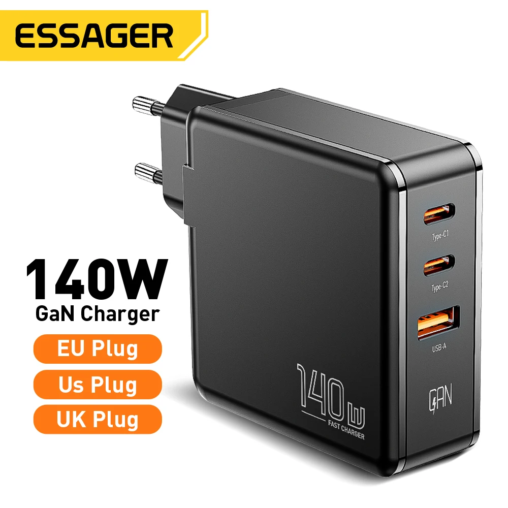 

Essager 140W GaN USB Type C Charger Laptop 100W PD Fast Charge For Macbook Air M1 M2 Pro iPhone Samsung 65W Tablet Phone Chagers