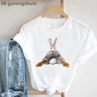 2022 hot sale cute rabbit chubby butt animal printed tshirt women funny tshirt femme summer tops harajuku shirt female t shirt