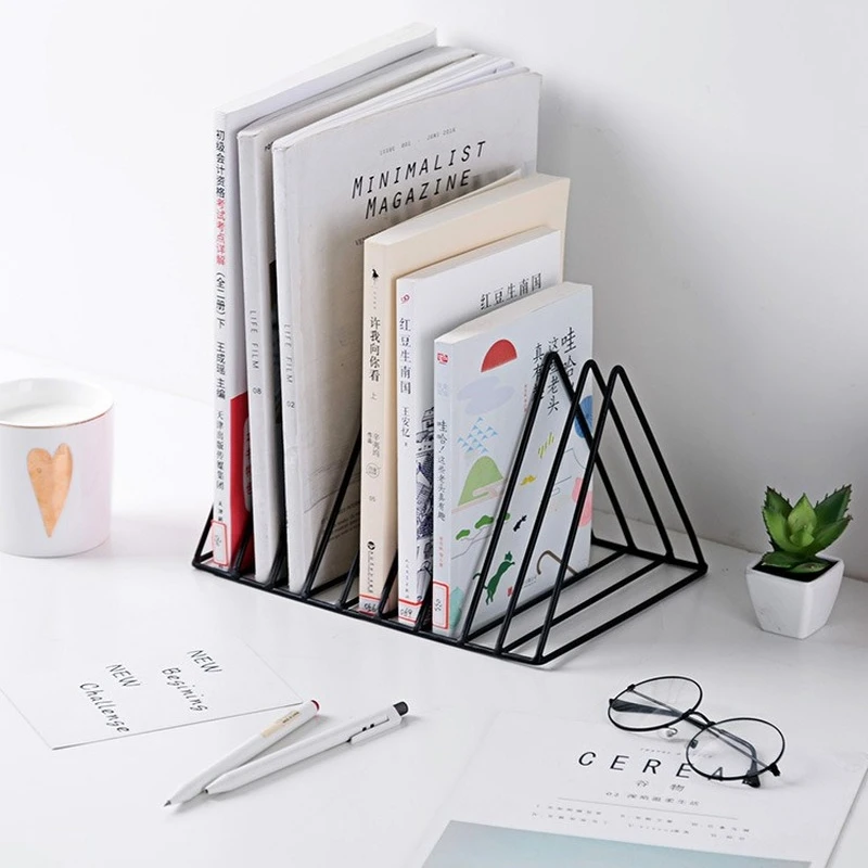 

Nordic Wrought Iron Creative Triangle Bookshelf Iron Lp Record Rack Triangle Book Magzine Holder Desk Record Storage Organizer