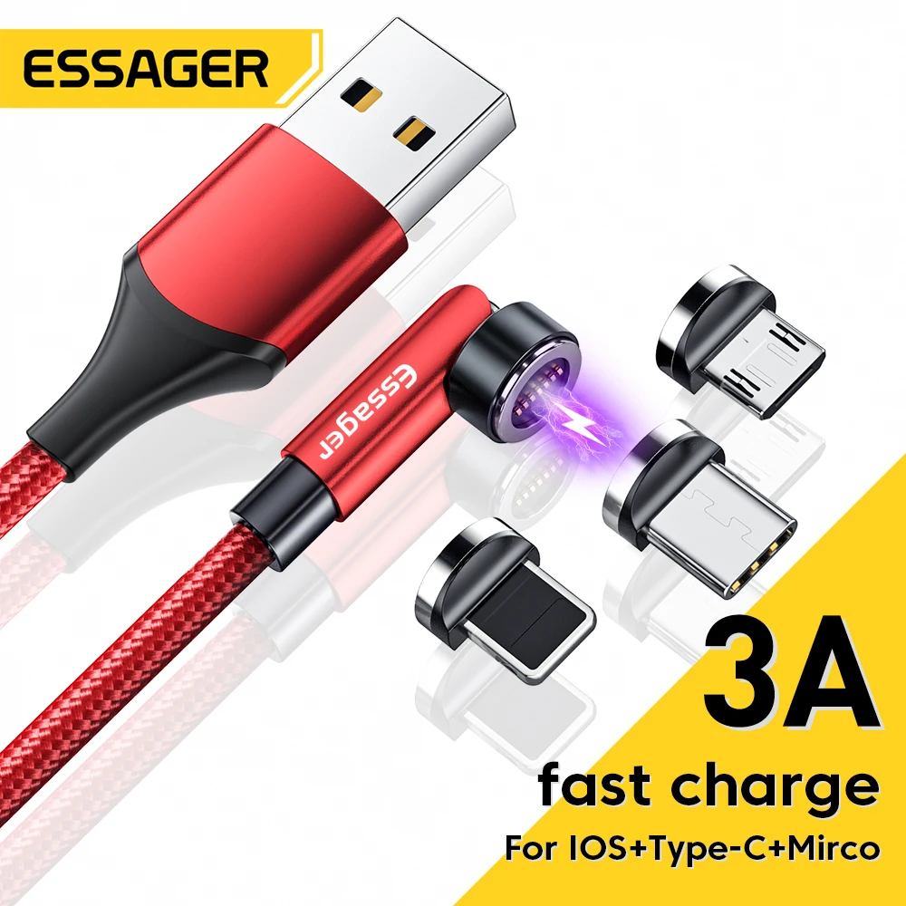 

Essager 540 Rotate Magnetic Cable 3A Fast Charging Micro USB Type C Data Wire Cord For iphone Xiaomi Samsun Magnet Phone Charger