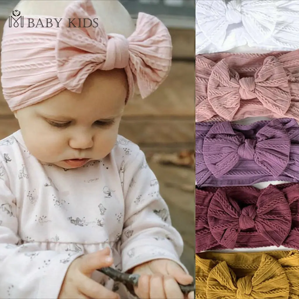 

1Pcs Newborn Baby Headband For Girls Elastic Knit Children Turban Baby Bows Soft Nylon Kids Headwear Hair Accessories 32 Colors