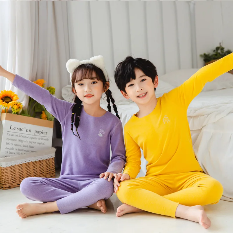 Toshiro Thermal Underwear Children Long Johns Set Seamless Underwear for Boys Girls Homewear Autumn Winter Soild Kids Clothes