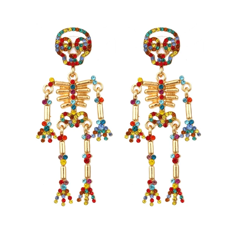 

Gothic Skeleton Drop Dangle Earrings Crystal Skull Bone Pendant Earring Personality Halloween Party Ornament Dropshipping