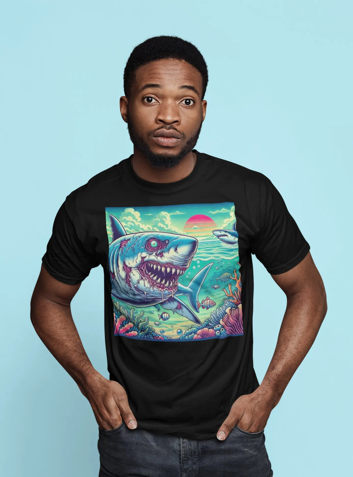 Футболка Great White Zombie Shark для влюбленных крутой фанат ужасов