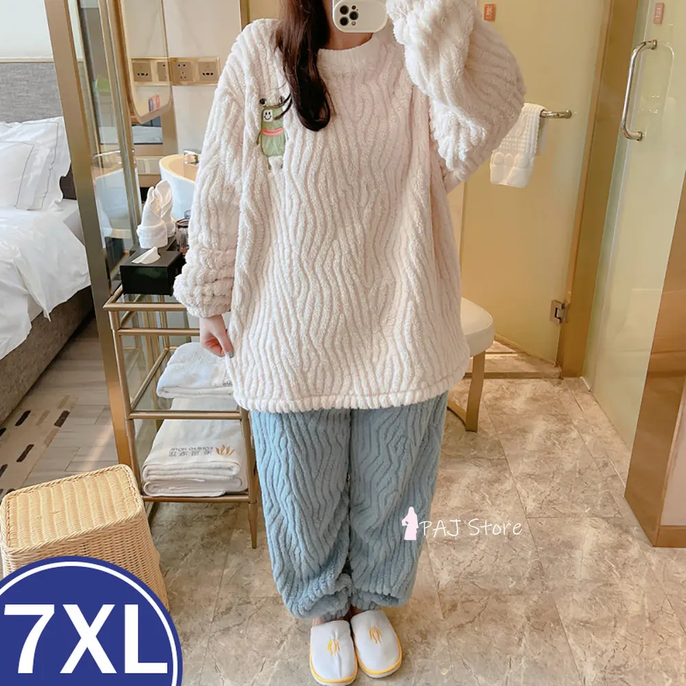 

Plus Size M-7XL Sleepwear Flannel Women Fleece Pajamas Warm Woman Winter Pajama Thick Female Pajama Set Velvet Nightwear